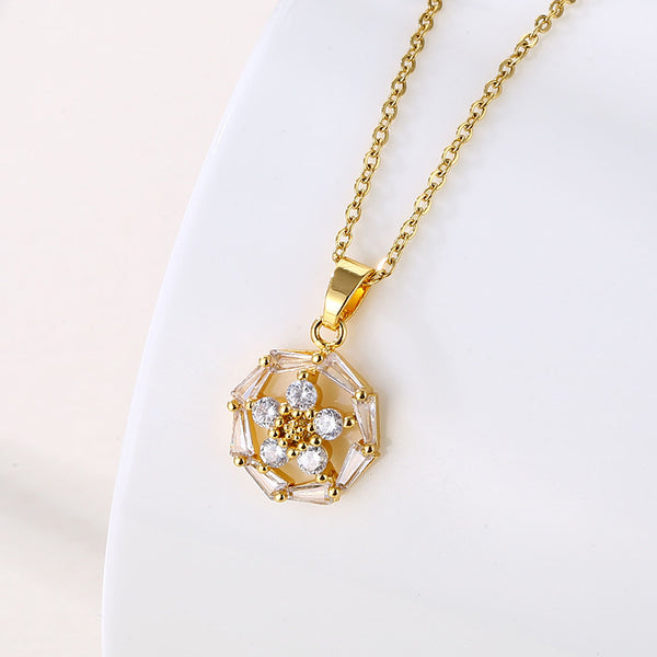 Women Minimalist Geometric Metal Flower Stainless Steel Electroplating Necklaces