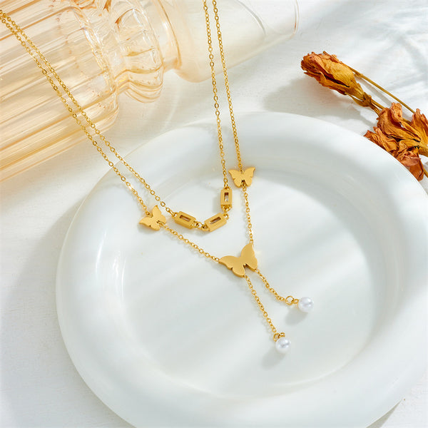 Bowknot Tassel Titanium Steel Electroplating Necklaces