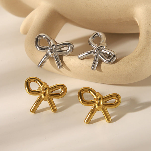 IG Style Bowknot Geometric Stainless Steel Electroplating Earrings