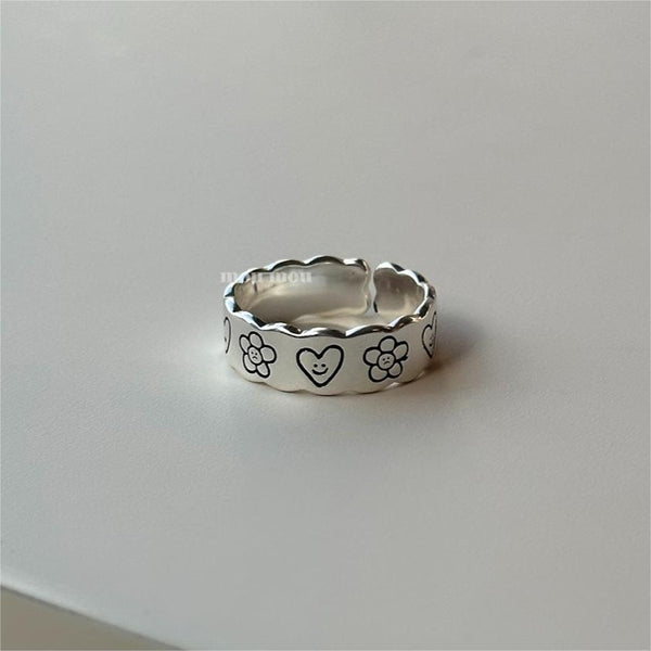 925 Sterling Silver Women Korean Chamfered Cube Heart Silver Rings