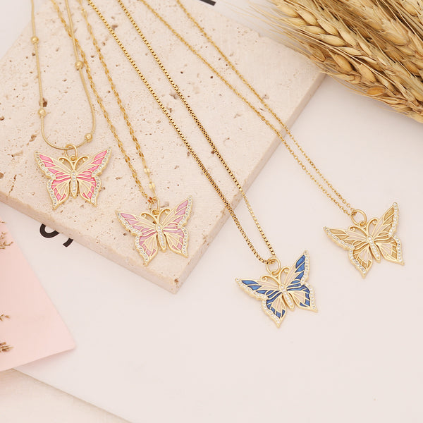 Women Butterfly Copper Oil Dripping Pendants