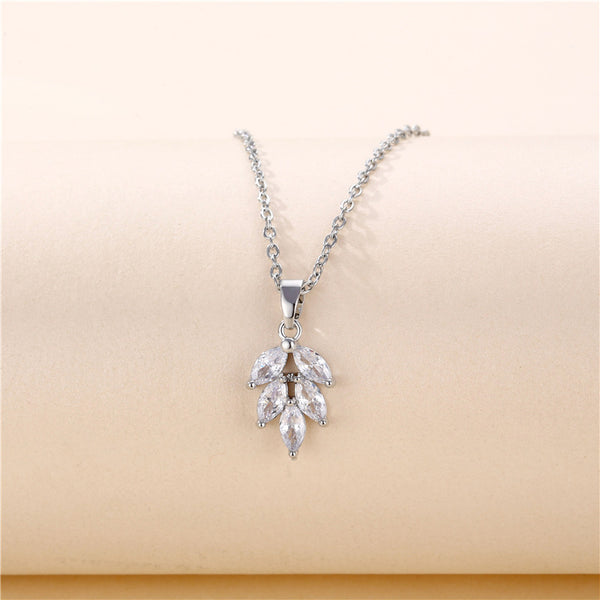 Leaf Geometric Titanium Steel Diamond Inlay Necklaces