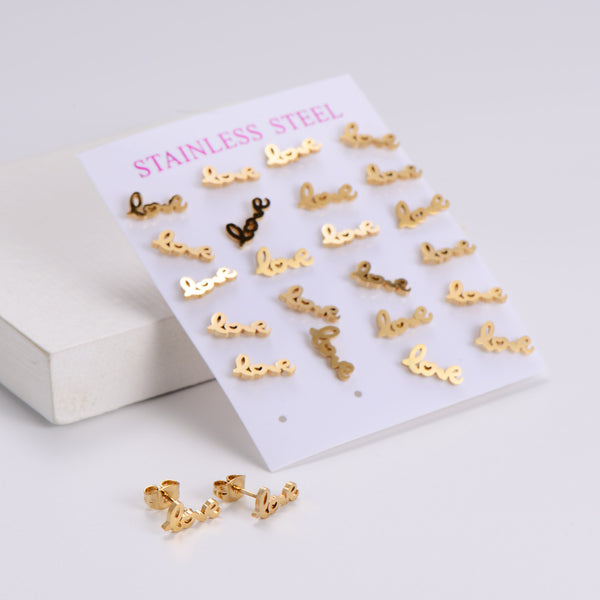 Natural Stripe Number Text Letter Stainless Steel Electroplating Stud Earrings