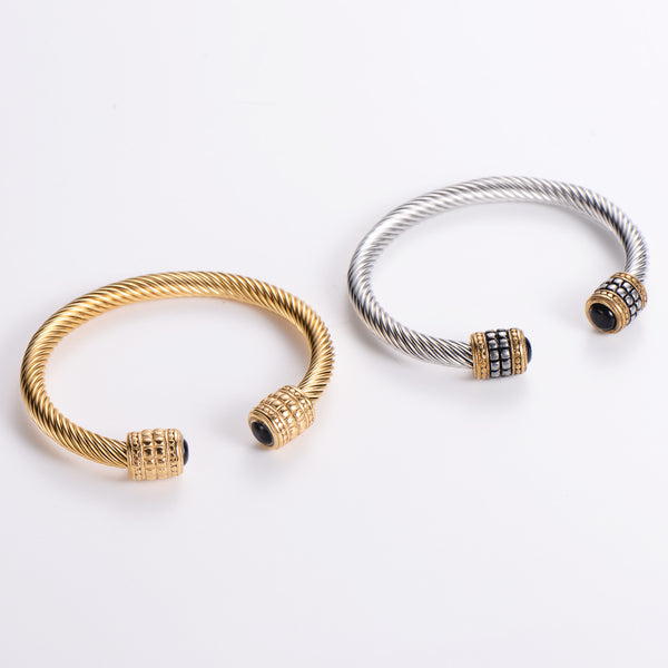 Moderate Luxury Textured Titanium Steel Electroplating Bangles