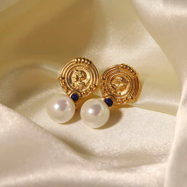 IG Style Pearl Geometric Stainless Steel 18K Gold Plated Earrings