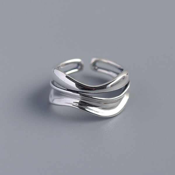 925 Sterling Silver IG Style Women Round Wave Silver Rings