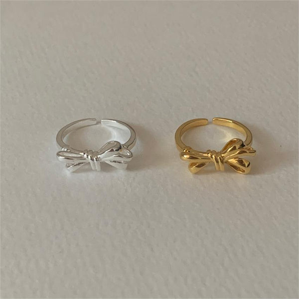 925 Sterling Silver Women Korean Bowknot Heart Silver Silver Plating Rings