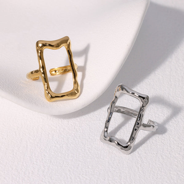 Open Ring Minimalist Quadrilateral Geometric Stainless Steel Electroplating Rings