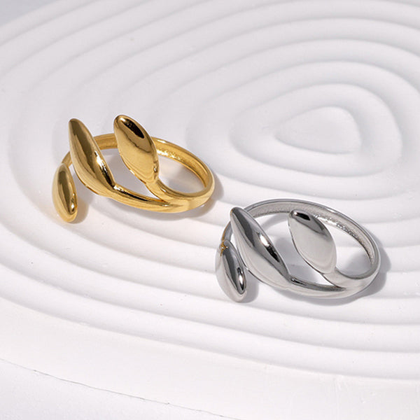 Refreshing Leaf Stainless Steel Electroplating Rings