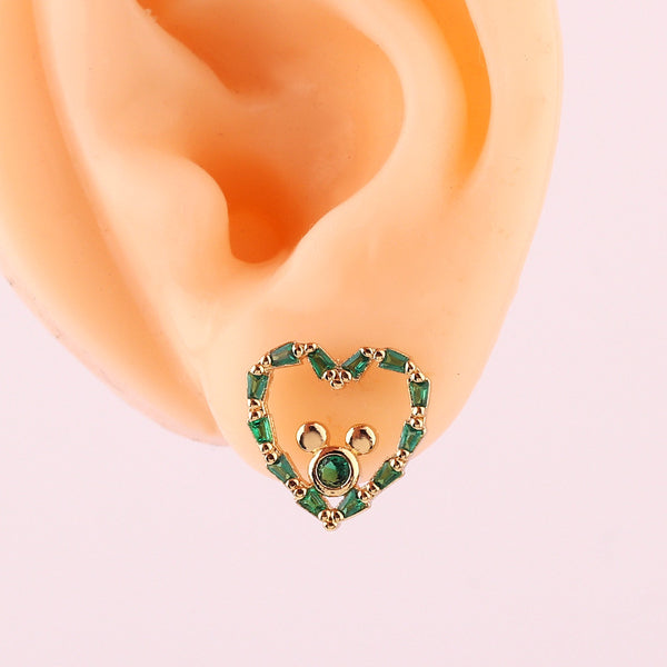 IG Style Women Heart Heart Copper Diamond Inlay Earrings