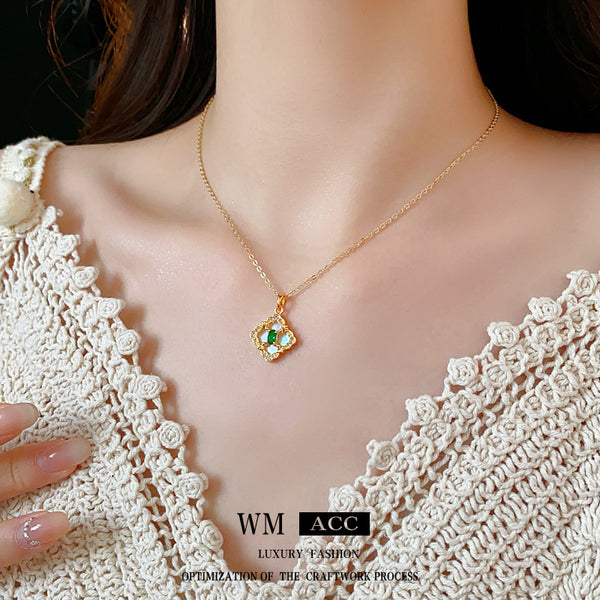 Luxurious Flower Rhombus Geometric Copper Zircon Inlay Necklaces