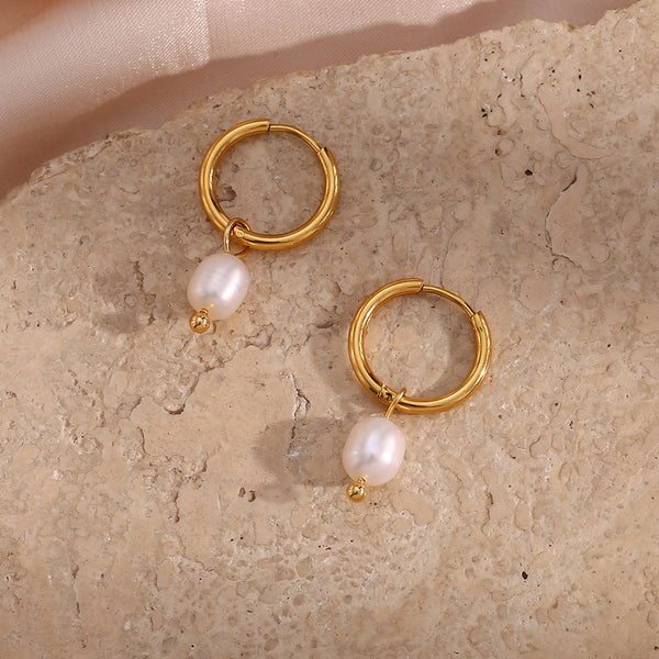 Fashion Pearl Geometric Stainless Steel 18K Gold Plated Earrings