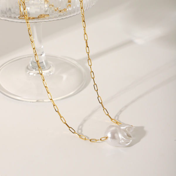 IG Style Pearl Geometric Stainless Steel Artificial Pearl Electroplating Necklaces