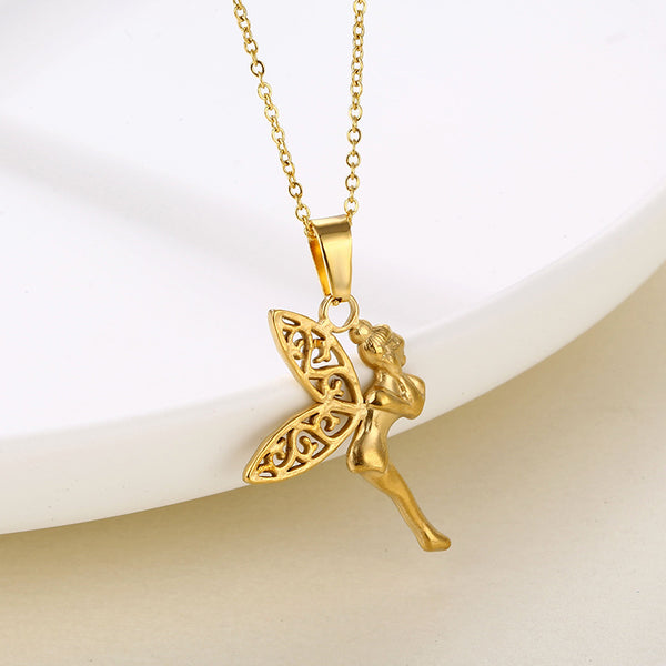 Women Minimalist Geometric Metal Angel Stainless Steel Electroplating Necklaces