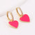 Vintage Retro Women Metal Heart Heart Copper Oil Dripping Earrings