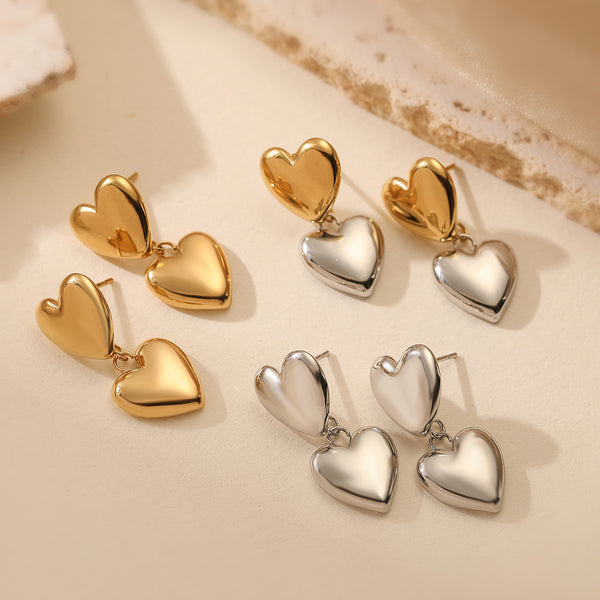 Minimalist Heart Geometric Stainless Steel Drop Earrings