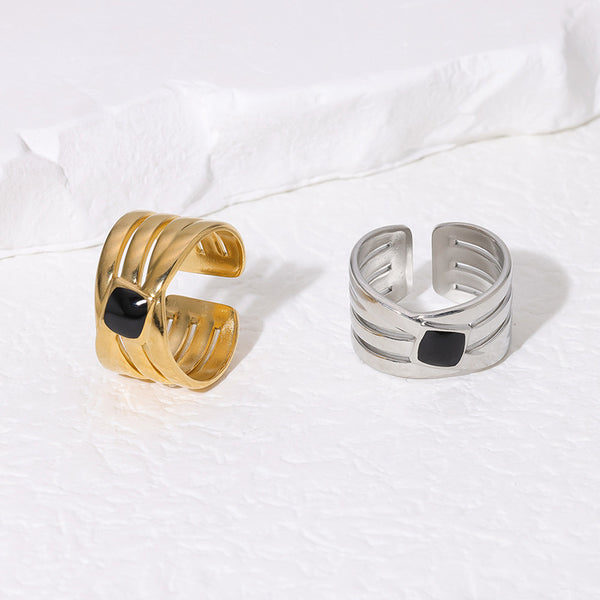 Open Ring Expressive Stripe Quadrilateral Stainless Steel Electroplating Rings