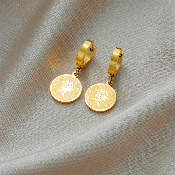 Coin Geometric Titanium Steel Electroplating Earrings