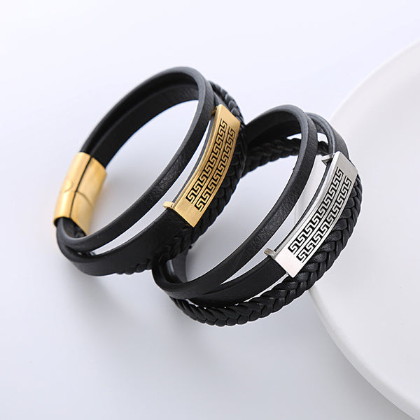 Hip Hop Men Hollow Leather Electroplating String Bracelets