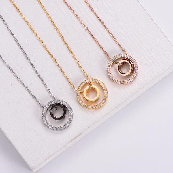 Natural Women Metal Diamond Fruit Stainless Steel Diamond Inlay Pendants