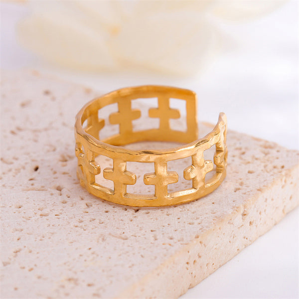 Women Minimalist Round Cross Stainless Steel Electroplating Rings