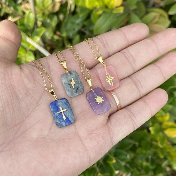 Expressive Music Note Cross Geometric Natural Stone Electroplating Pendants