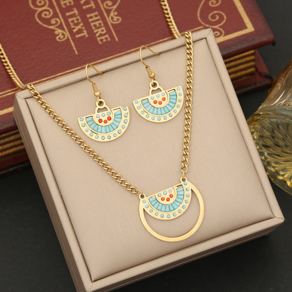 Fashion Fan-Shape Stainless Steel Electroplating Necklaces