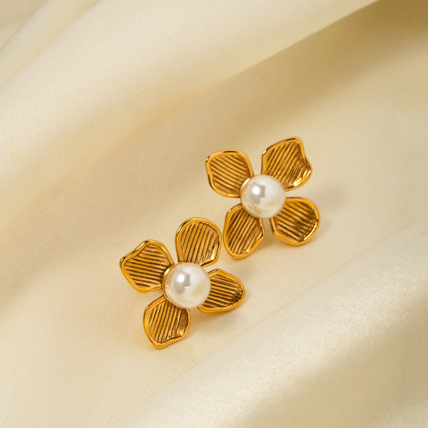 IG Style Pearl Geometric Stainless Steel 18K Gold Plated Earrings