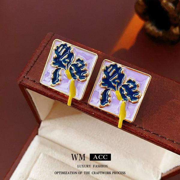 Luxurious Flower Geometric Flower Alloy Oil Dripping Earrings