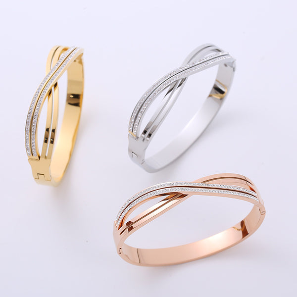 Korean Stripe Stainless Steel Diamond Inlay Bangles