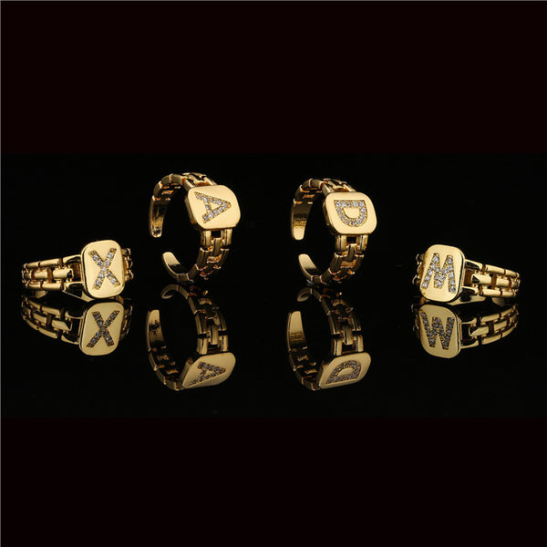 Minimalist Women Letter Number Text Letter Copper Inlay Rings