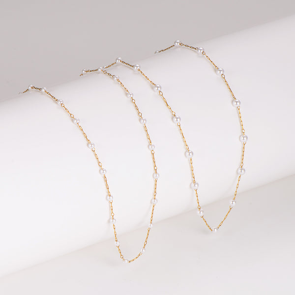 Minimalist Asymmetrical Chain Pearl Electroplating Necklaces