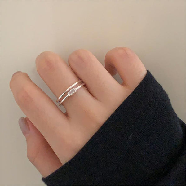 925 Sterling Silver Women Korean Chamfered Cube Heart Silver Silver Plating Rings