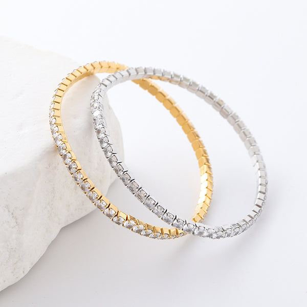 Women Minimalist Round Stainless Steel Diamond Inlay Bracelets