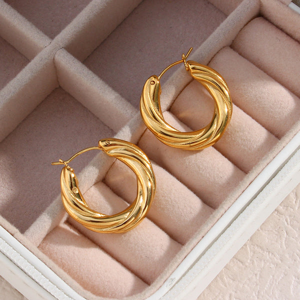 Fashion Stripe Geometric Stainless Steel 18K Gold Plated Earrings