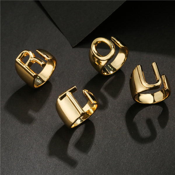 Minimalist Women Letter Number Text Letter Copper Electroplating Rings