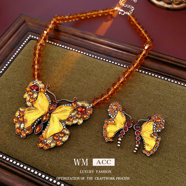 Vintage Retro Women Dragonfly Insect Butterfly Alloy Diamond Inlay Jewelry Sets