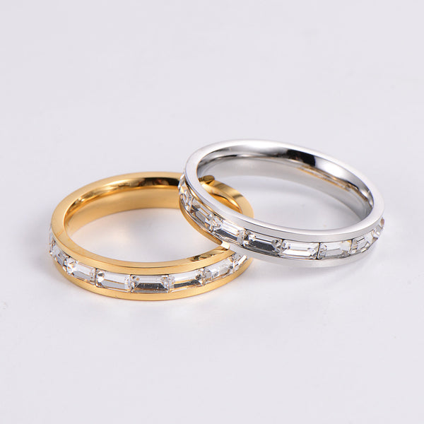 IG Style Triangle Geometric Stainless Steel Zircon Inlay Rings