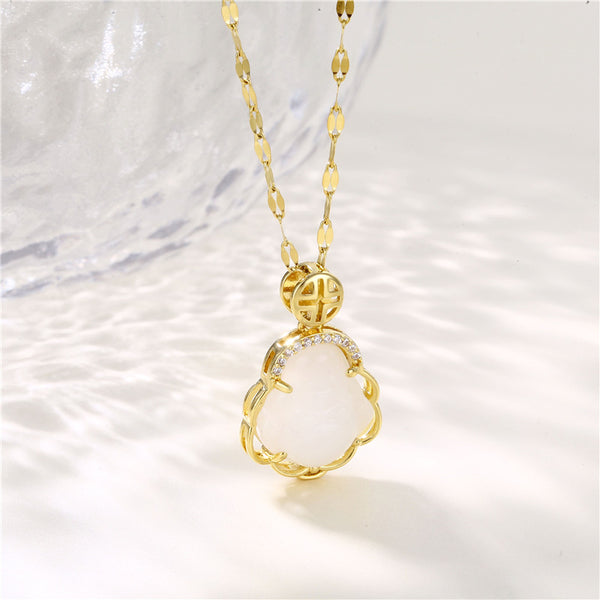 Korean Women Geometric Metal Titanium Steel Diamond Inlay Necklaces