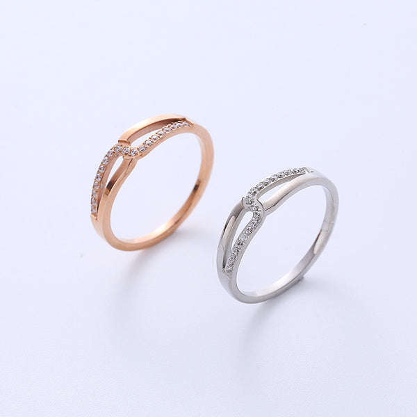 Women Minimalist Metal Diamond Crown Titanium Steel Electroplating Rings