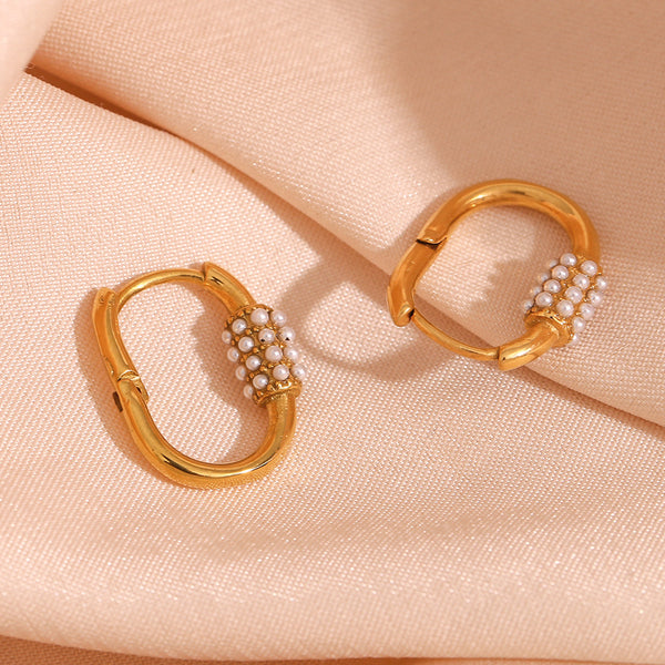 Minimalist Ellipse U-Shape Stainless Steel 18K Gold Plated Earrings