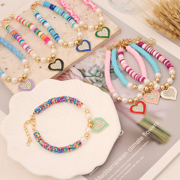 Women Fashion Heart Polymer Clay Bracelets