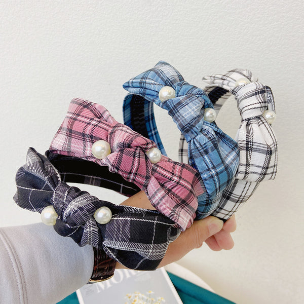 Women Checkered Butterfly Bowknot Cloth Handmade Hairbands