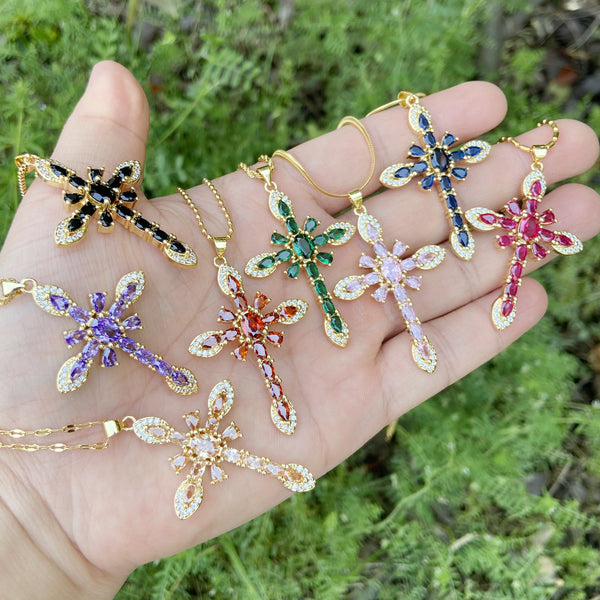 Expressive Cross Copper Zircon Inlay Pendants