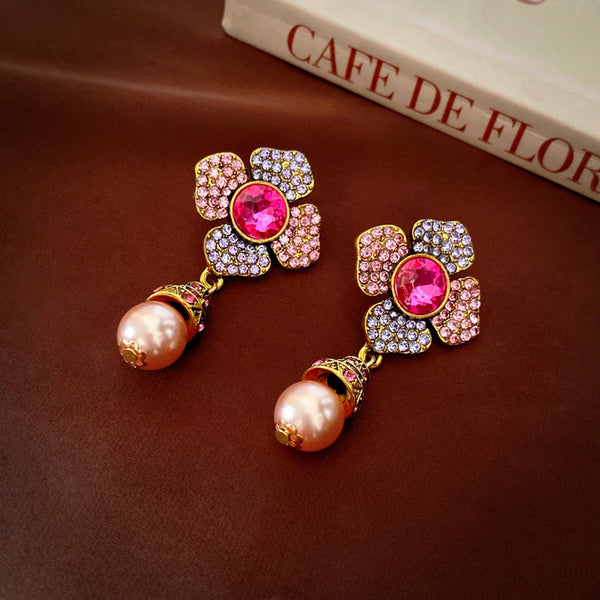 Medieval Flower Flower Artificial Pearl Electroplating Earrings