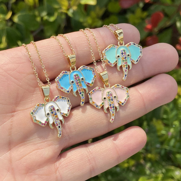 Women Animal Elephant Copper Oil Dripping Pendants