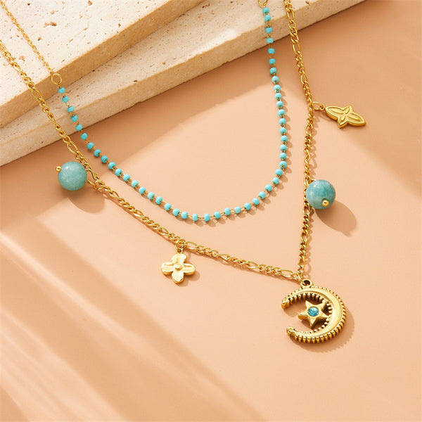 Fashion Star Moon Flower Star Stainless Steel Electroplating Necklaces