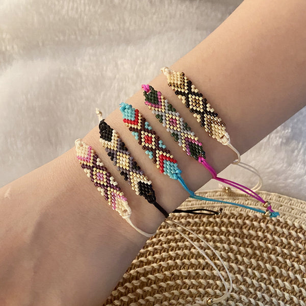 Women Quadrilateral Geometric Glass Knitting Bracelets