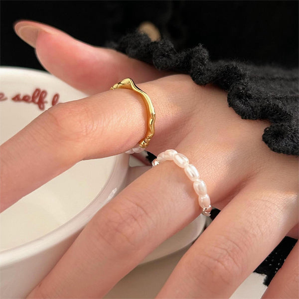 925 Sterling Silver Women Korean Geometric Stripe Heart Silver Silver Plating Rings