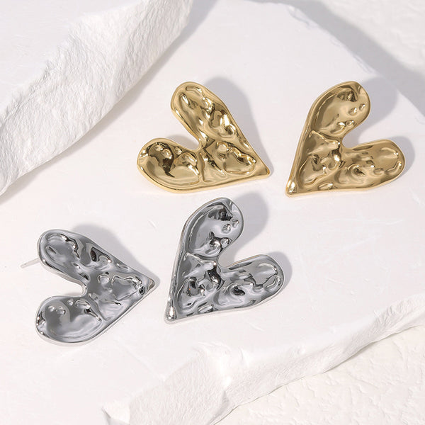 Minimalist Heart Stainless Steel Electroplating Stud Earrings